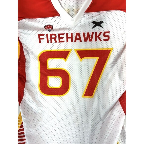 WFA Xenith Firehawks Red, Yellow, and White 2XL Football Jersey CYR # 67 - Picture 4 of 8